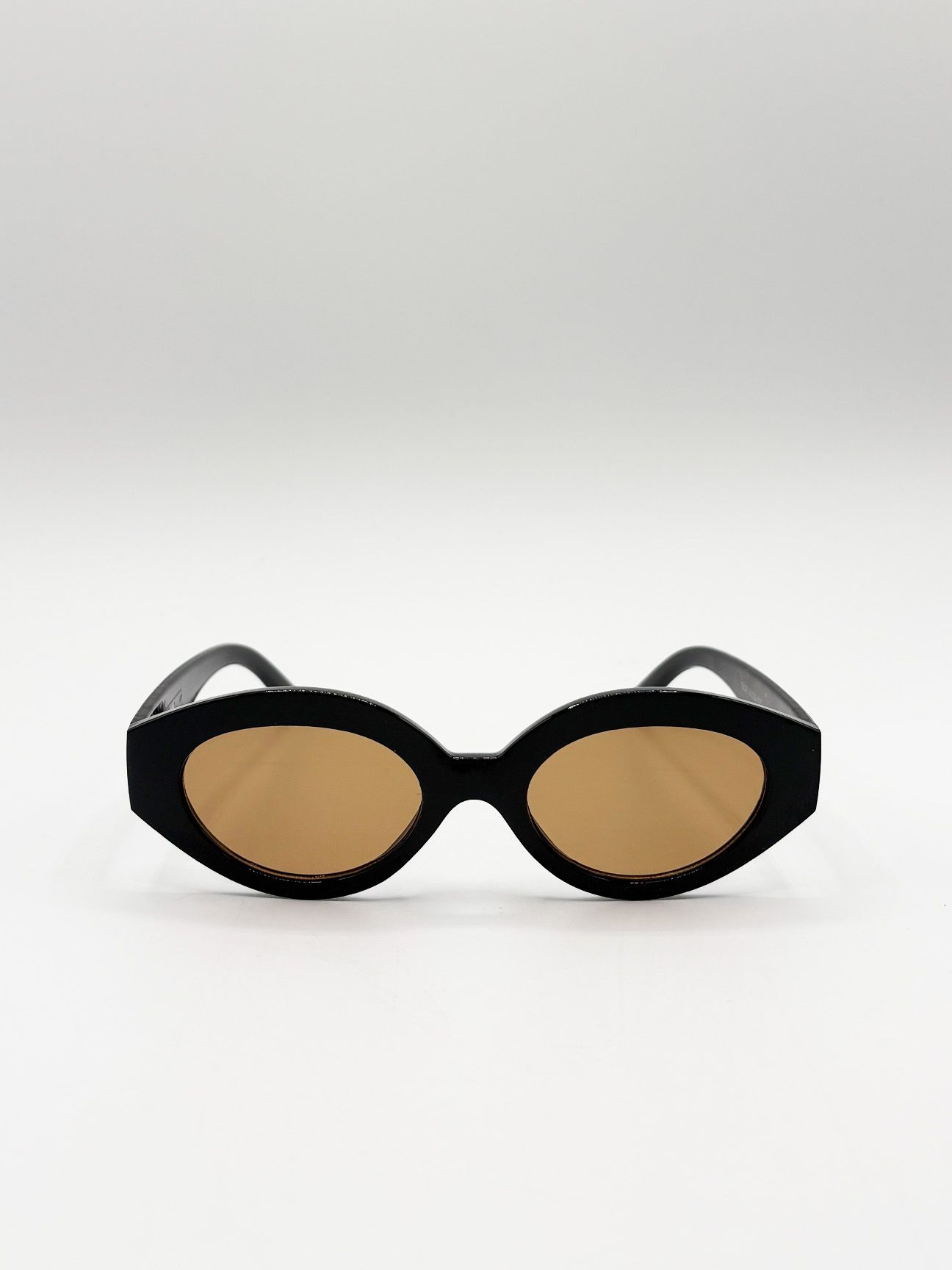 SVNX Retro Small Oval Sunglasses Black Brown