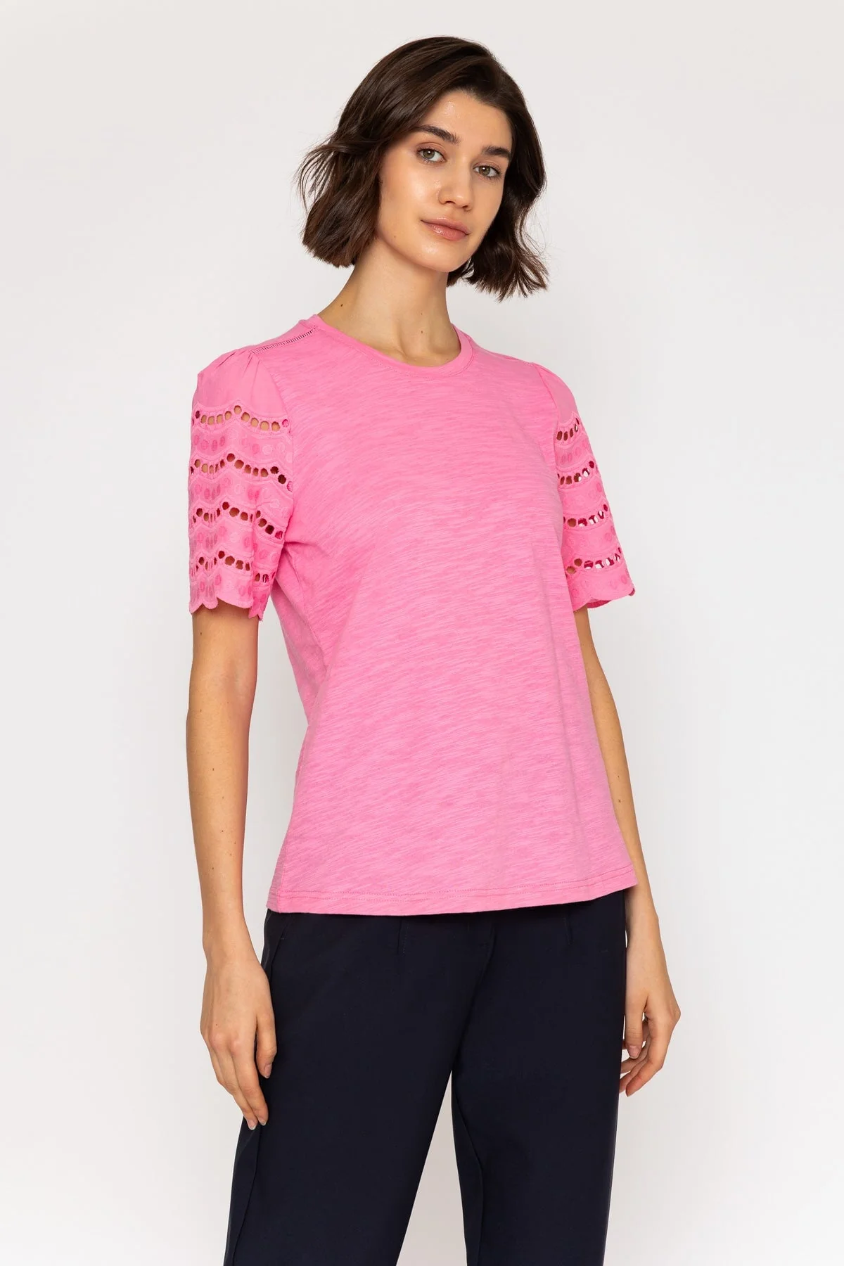 Pink Lace Detail Sleeve Top