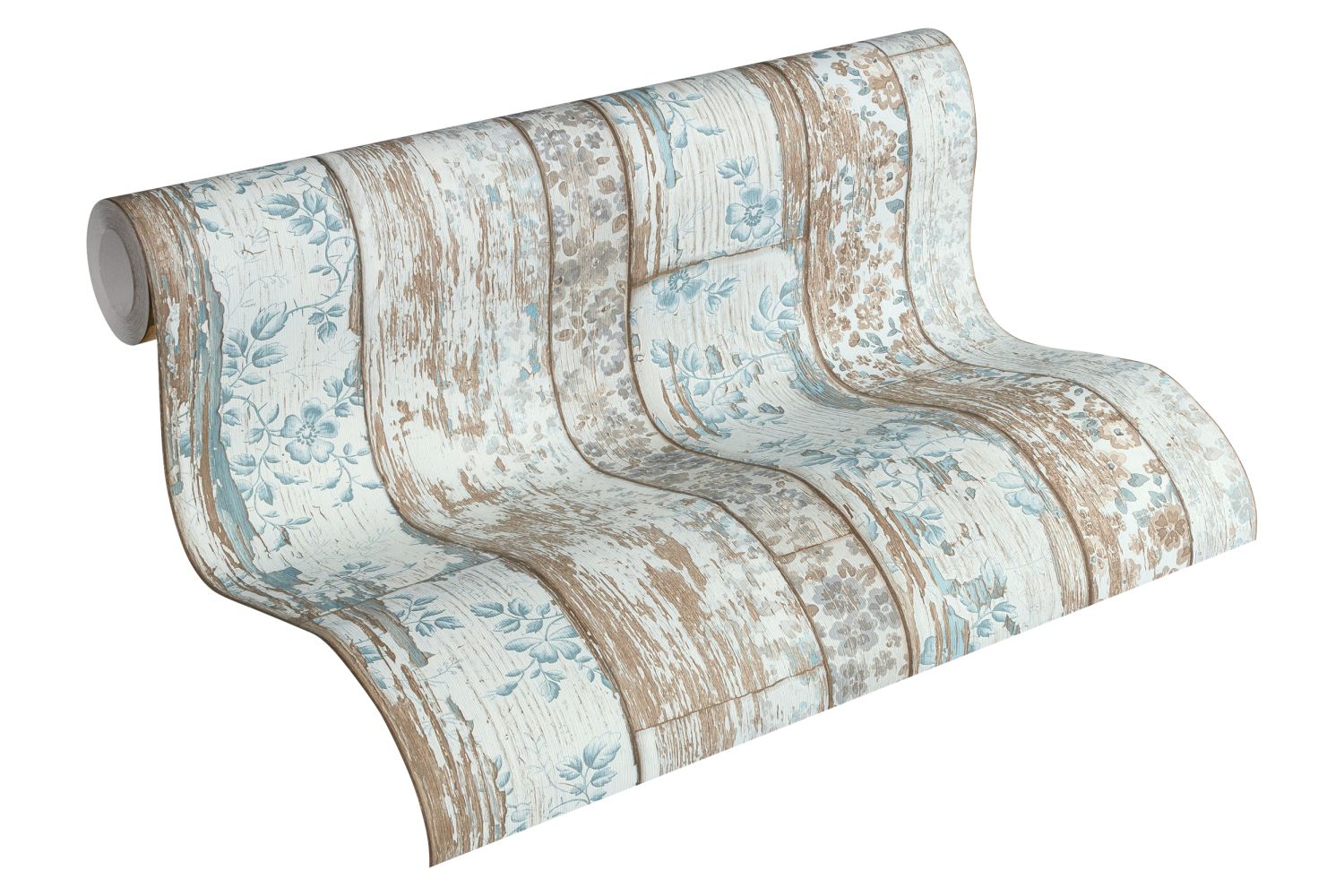 A.S. Création behang verweerde houten planken lichtblauw en beige - 53 cm x 10.05 m - AS-361191