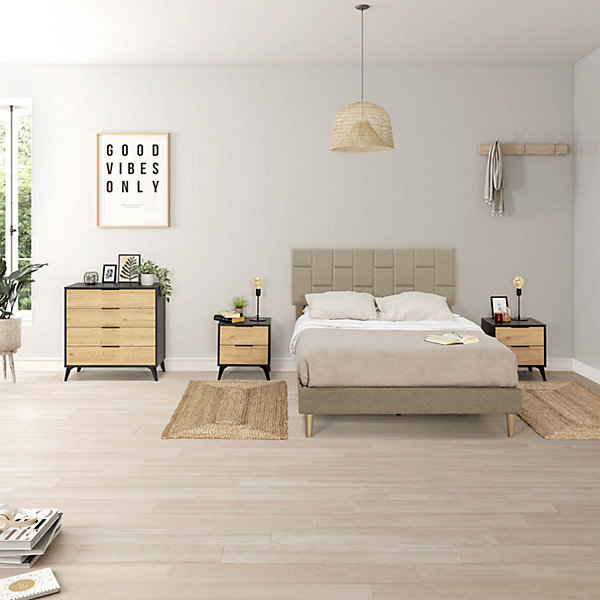 Cadre de lit plateforme Sorni capitonné 30 cm, 90x190 cm, Beige