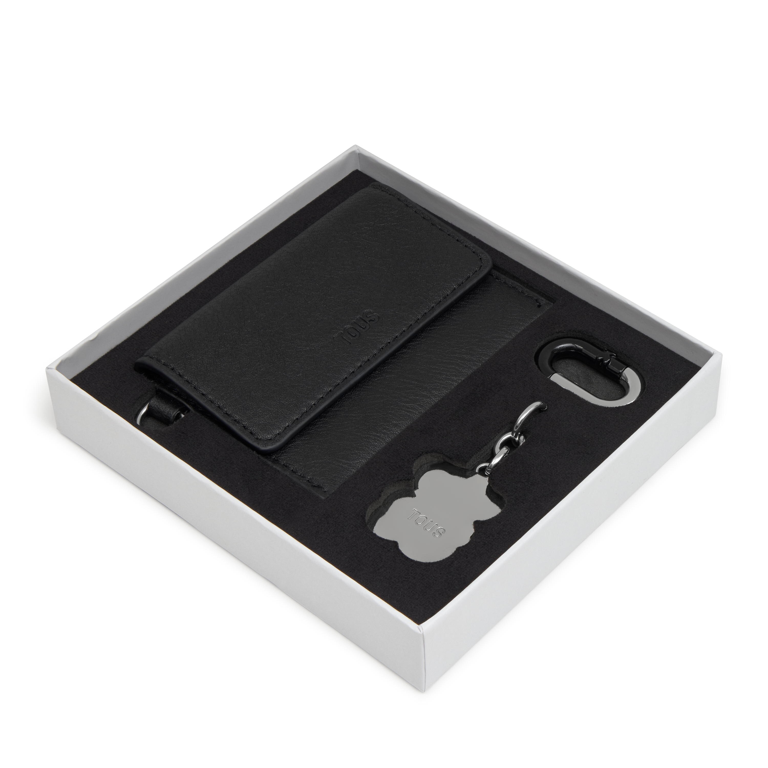 Pack de llaveros colgantes y monedero negro y plata Hold