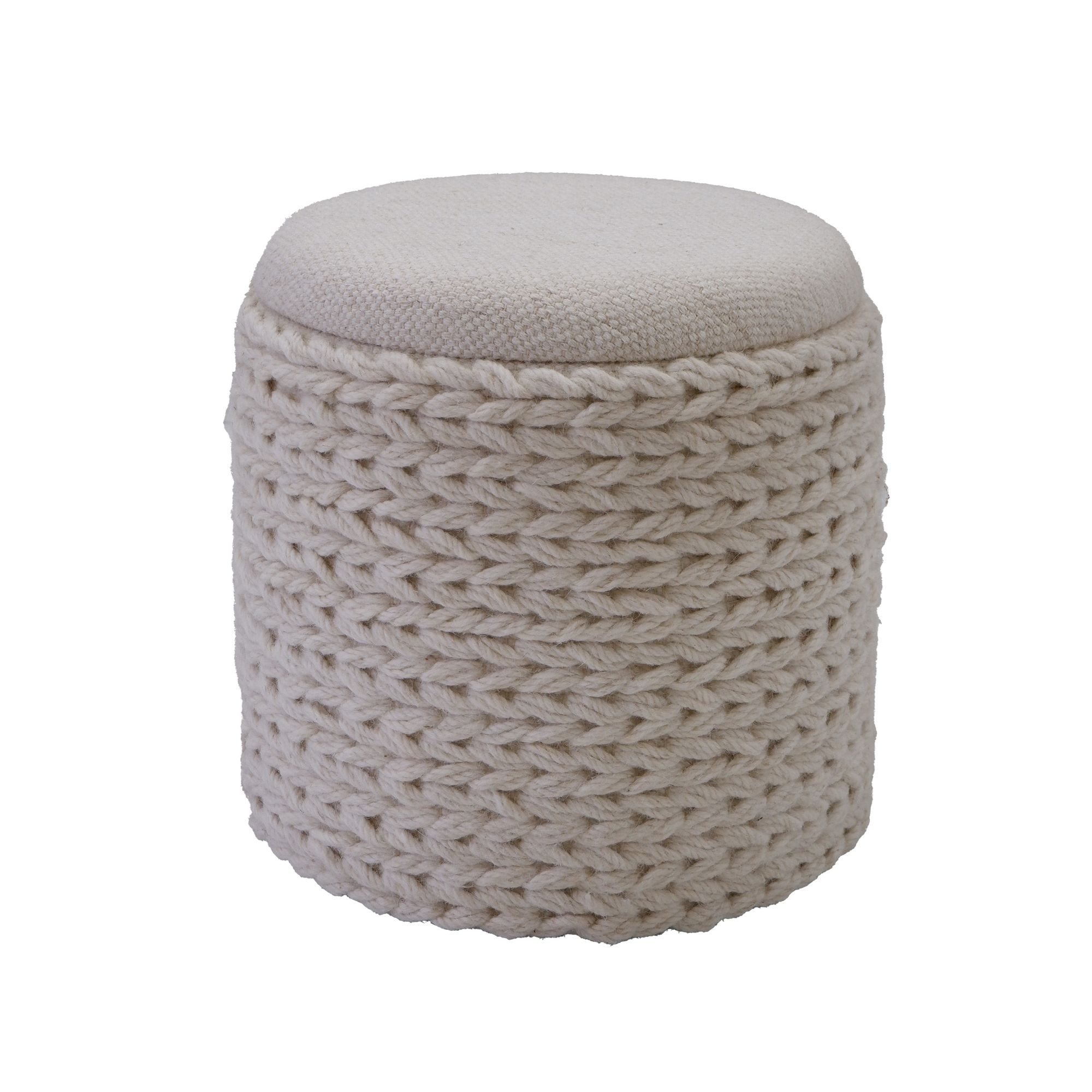 Okrągły Hocker z Miejscem do Przechowywania 40 cm Boho Kremowa Włóczka