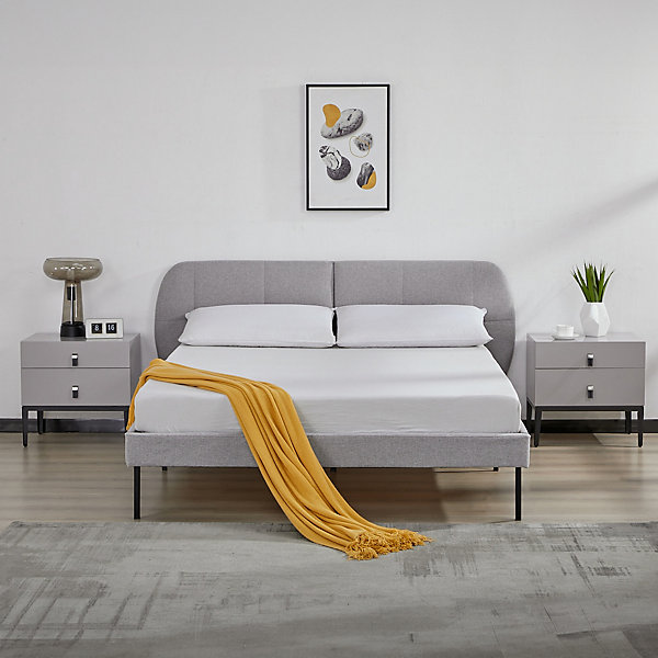 Lit capitonné Porvoo 140 x 200 cm gris en.casa