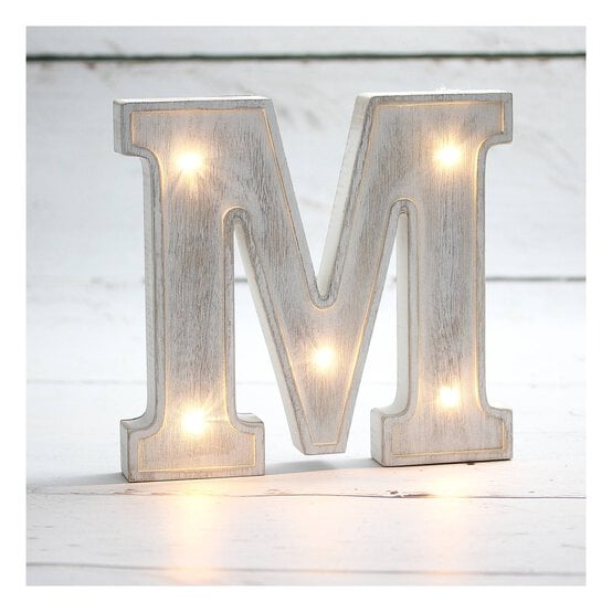 White-Washed Wooden LED Letter M 21cm