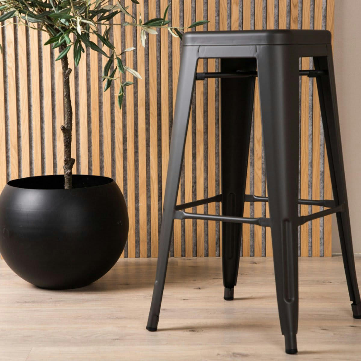 JIMMA - Lot de 4 tabourets minimalistes en métal gris foncé
