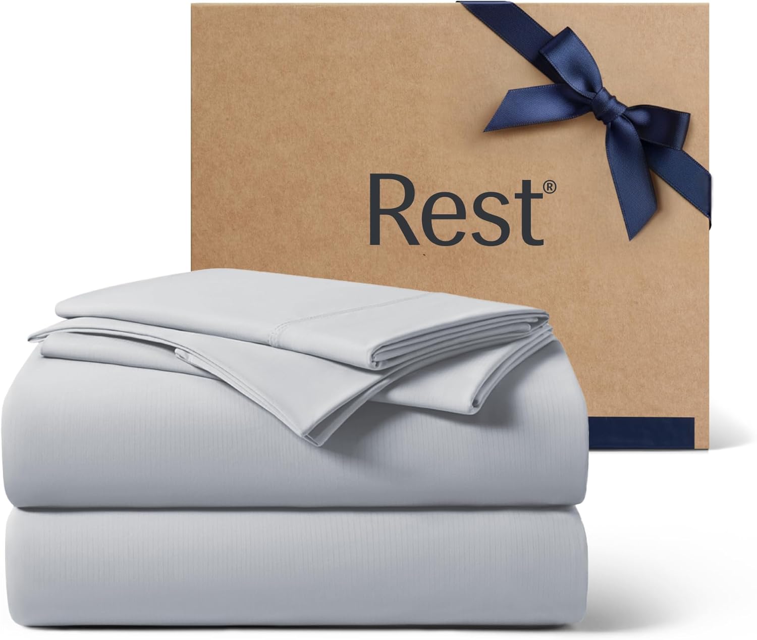REST® Evercool®+ Cooling Sheet Set, King Size, Light Gray, Breathable Bed Sheets for Hot Sleeper and Night Sweats, with Pillowcases, with Ionic+ Self-Cleaning Silver Yarn for Sensitive Skin, 4PCS