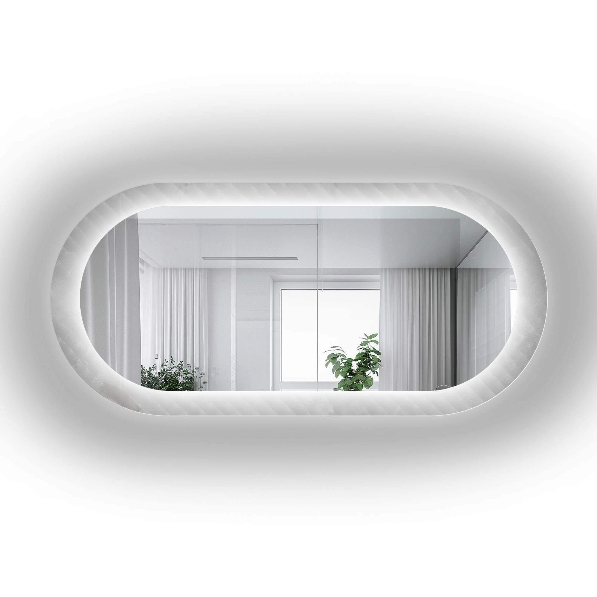 Owalne lustro na szkle ornamentowym z podświetleniem - LUXORA VESPER LED