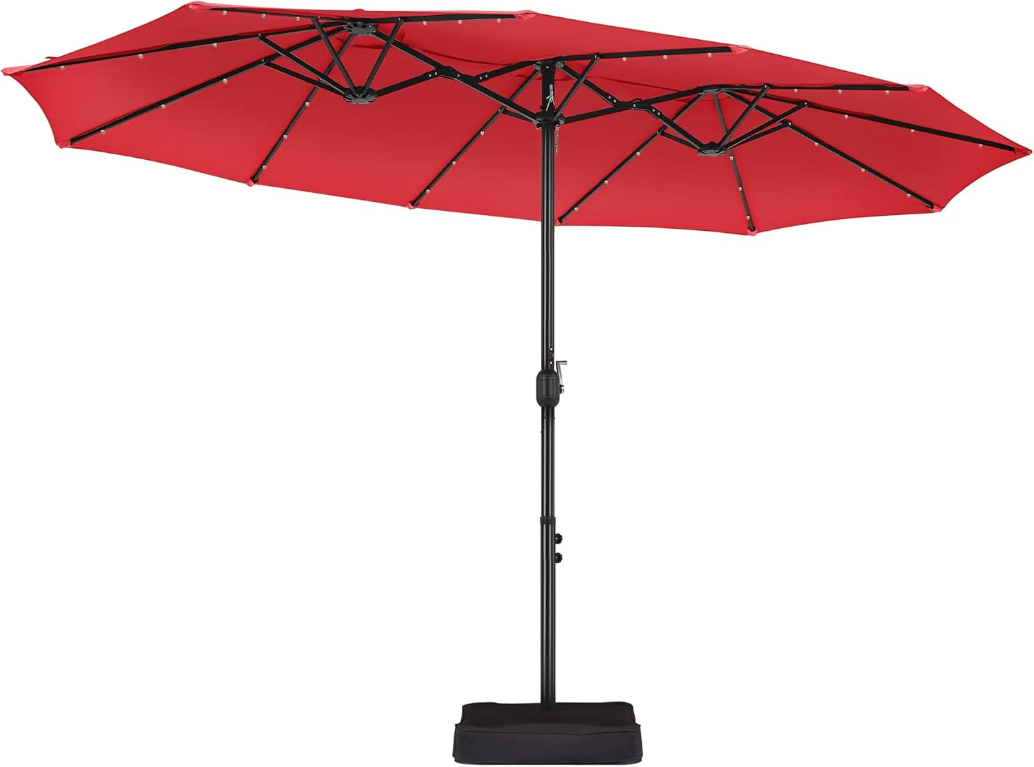 15 ft Large Patio Umbrella with Solar Lights Double-Sided Outdoor Rectangle Market Umbrellas with 36 LED Lights/Base Included/Easy Crank for Patio Garden Yard Pool Lawn, Brown(Brown/15FT)