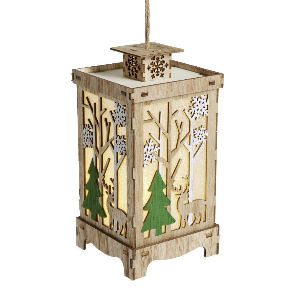 Lanterne de No&euml;l lumineuse décor renne H23,5cm