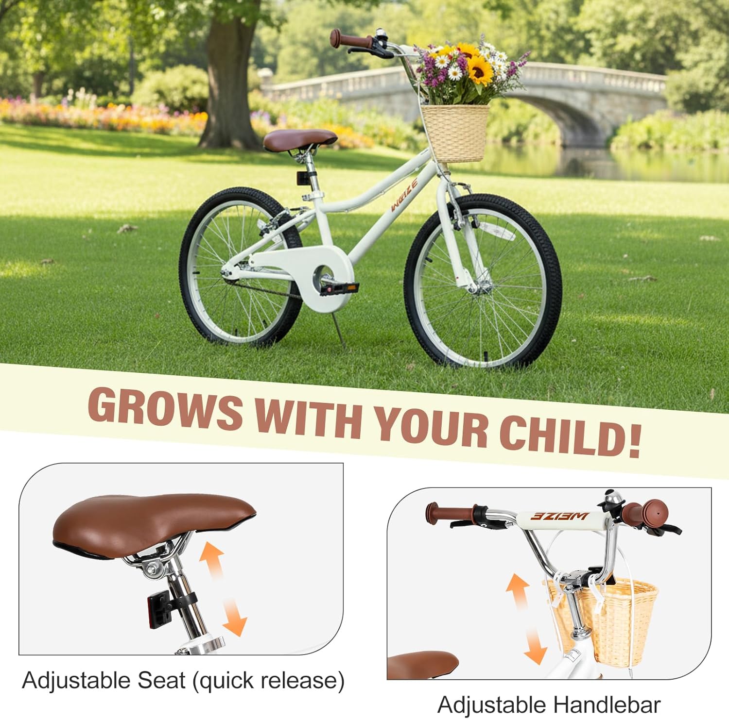 WEIZE Girls Bike for 6-14 Years Old, 20 24 Inch Kids Bike with Basket and Kickstand, Retro Style Childrens Bicycle for Teen Girls, Lightweight Steel Frame, Multiple Colors