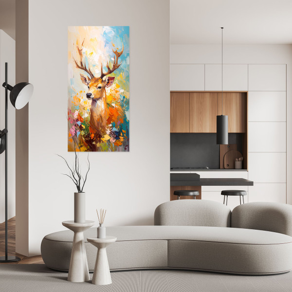 Naklejka na ścianęFeeby Kolorowy Jeleń efekt farby olejnej 40x80