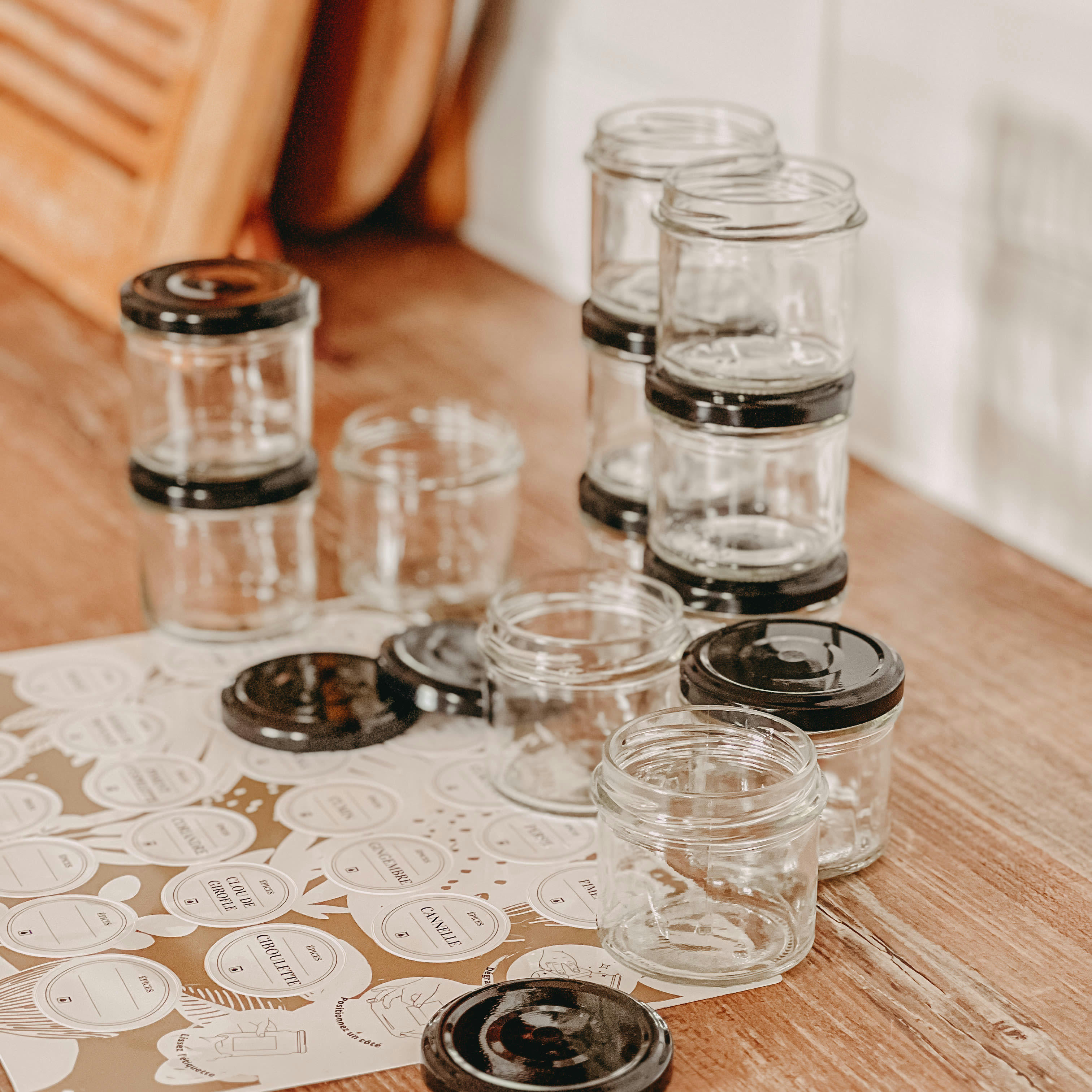 PACK EPICES - Pack épices - 12 pots 130ml couvercles blancs + étiquettes