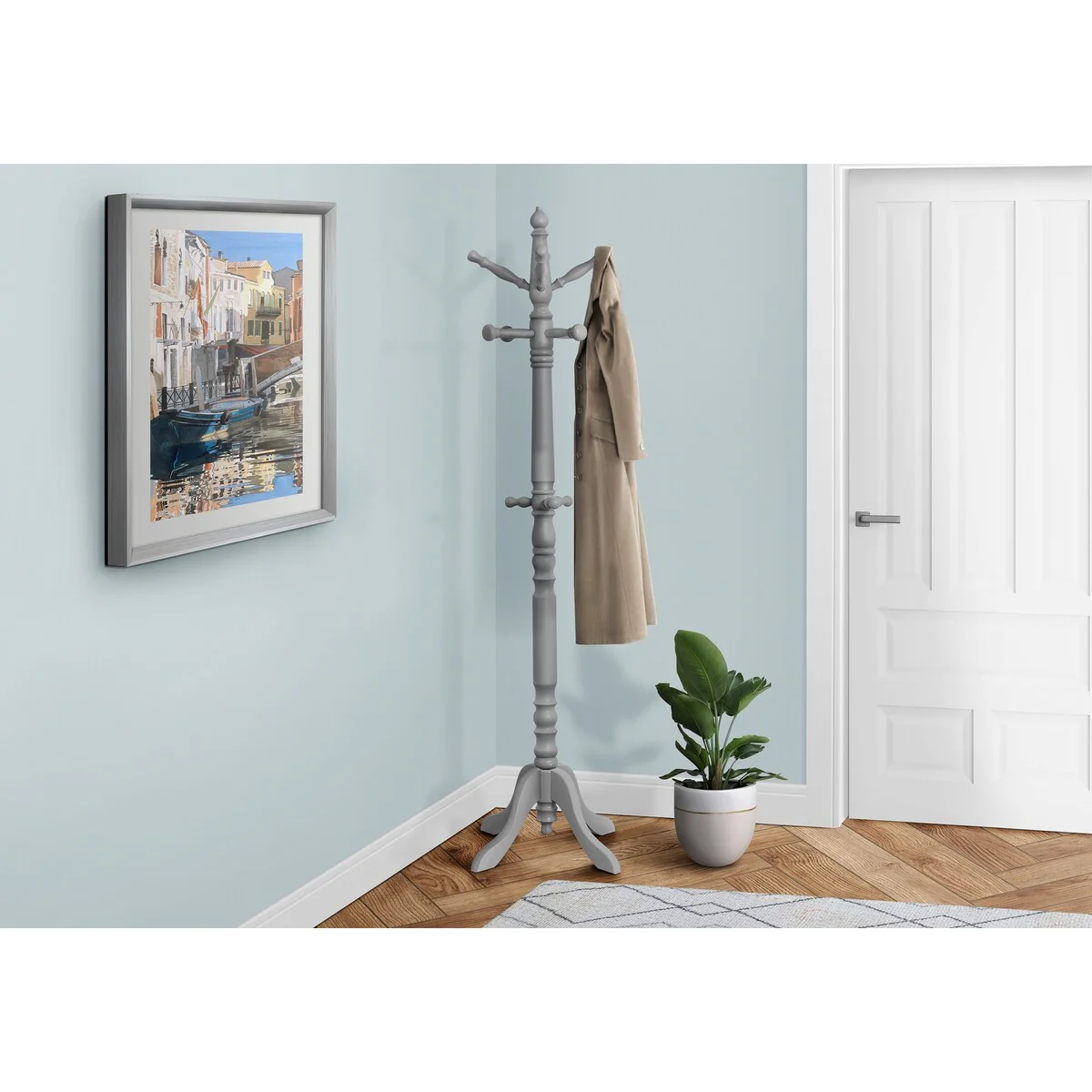Coat Rack, Hall Tree, Free Standing, 11 Hooks, Entryway, 73 High, Bedroom, Wood, Contemporary, Modern