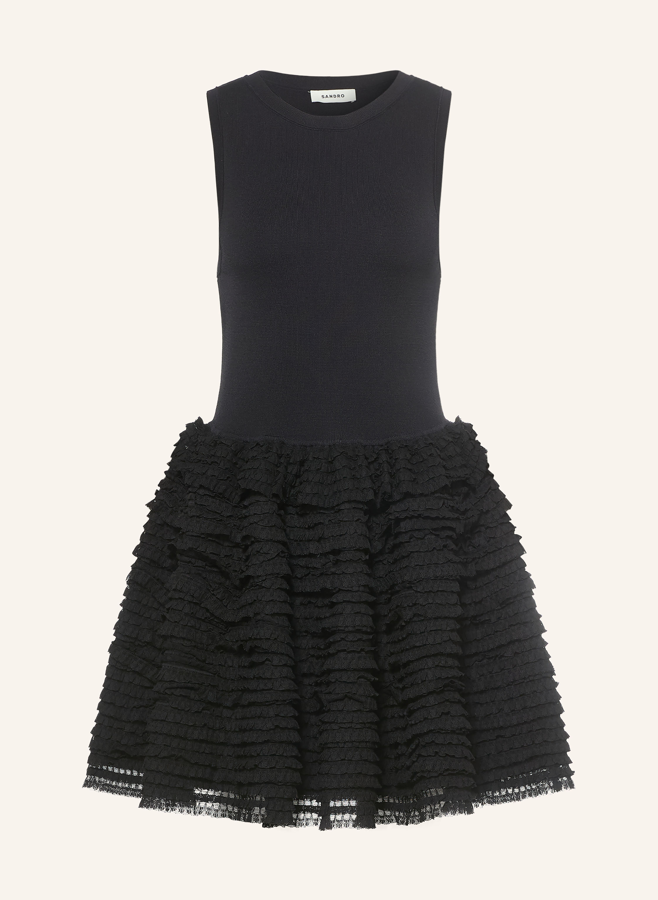 SANDRO Kleid im Materialmix mit Rüschen