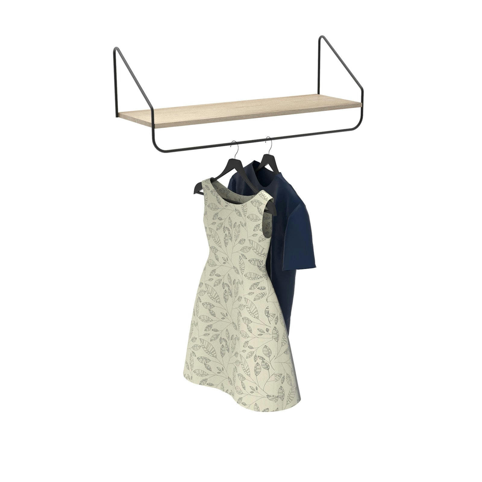 NELO - Penderie étagère murale bois et métal L90 cm  Noir