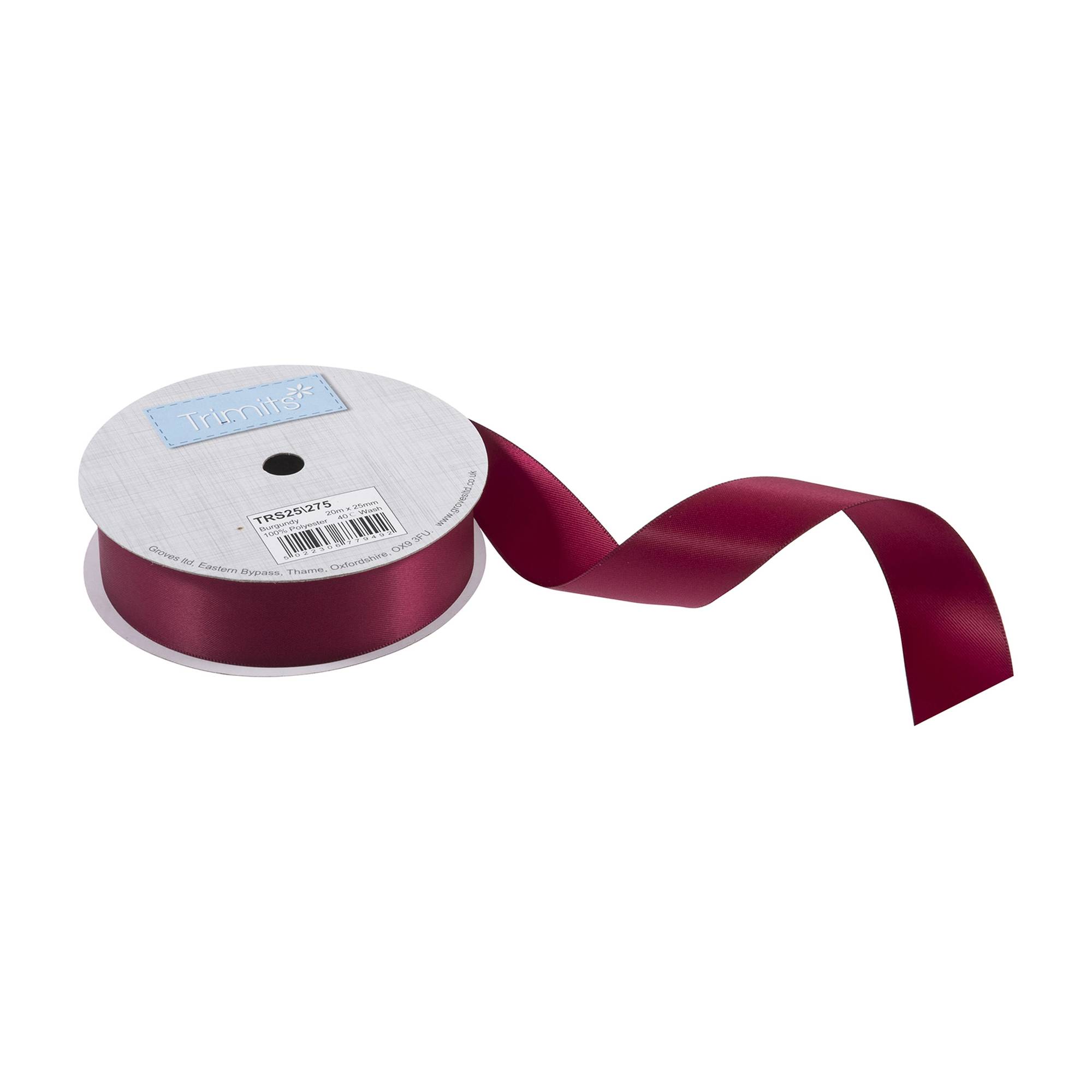 Trimits Burgundy Double-Faced Satin Ribbon by the Metre 25mm