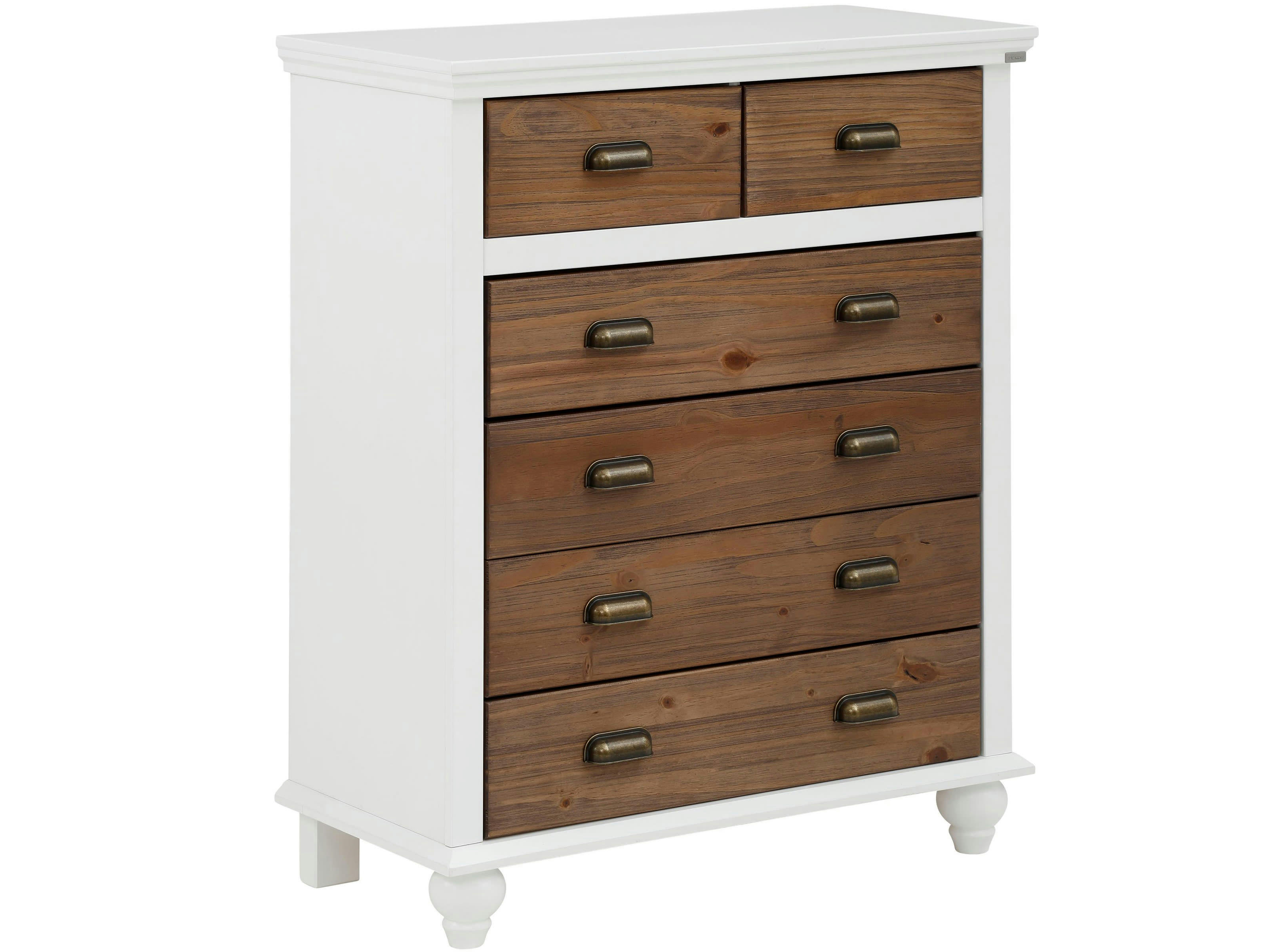 HANNA - Commode 4 grands tiroirs et 2 petits tiroirs en MDF blanc/nature