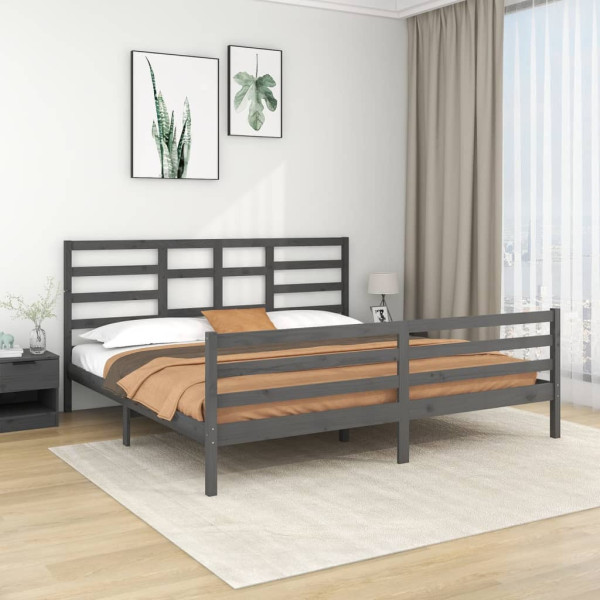 Rama łóżka szara lite drewno 200 x 200 cm