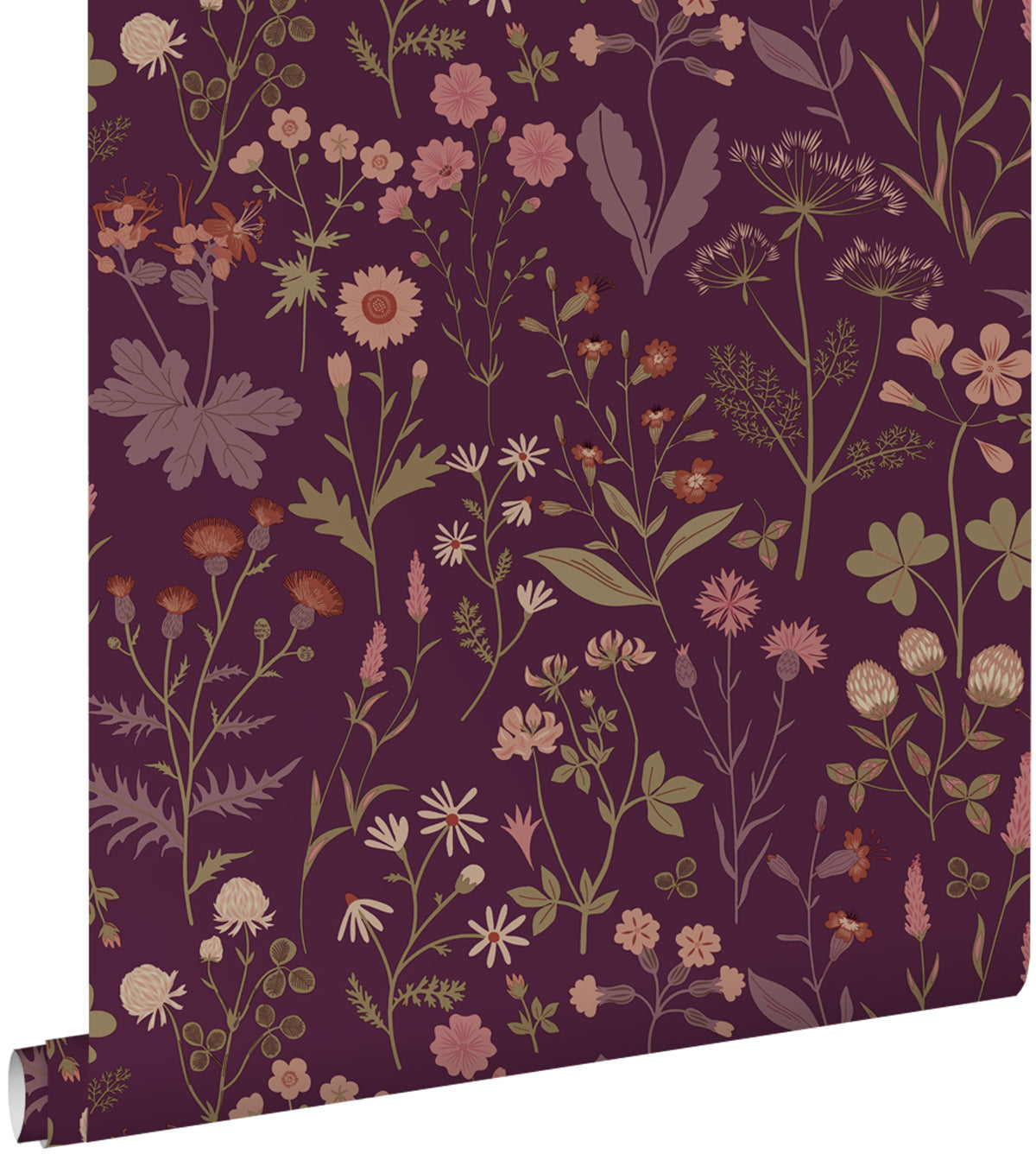 ESTAhome behang veldbloemen aubergine paars - 50 x 900 cm - 131637