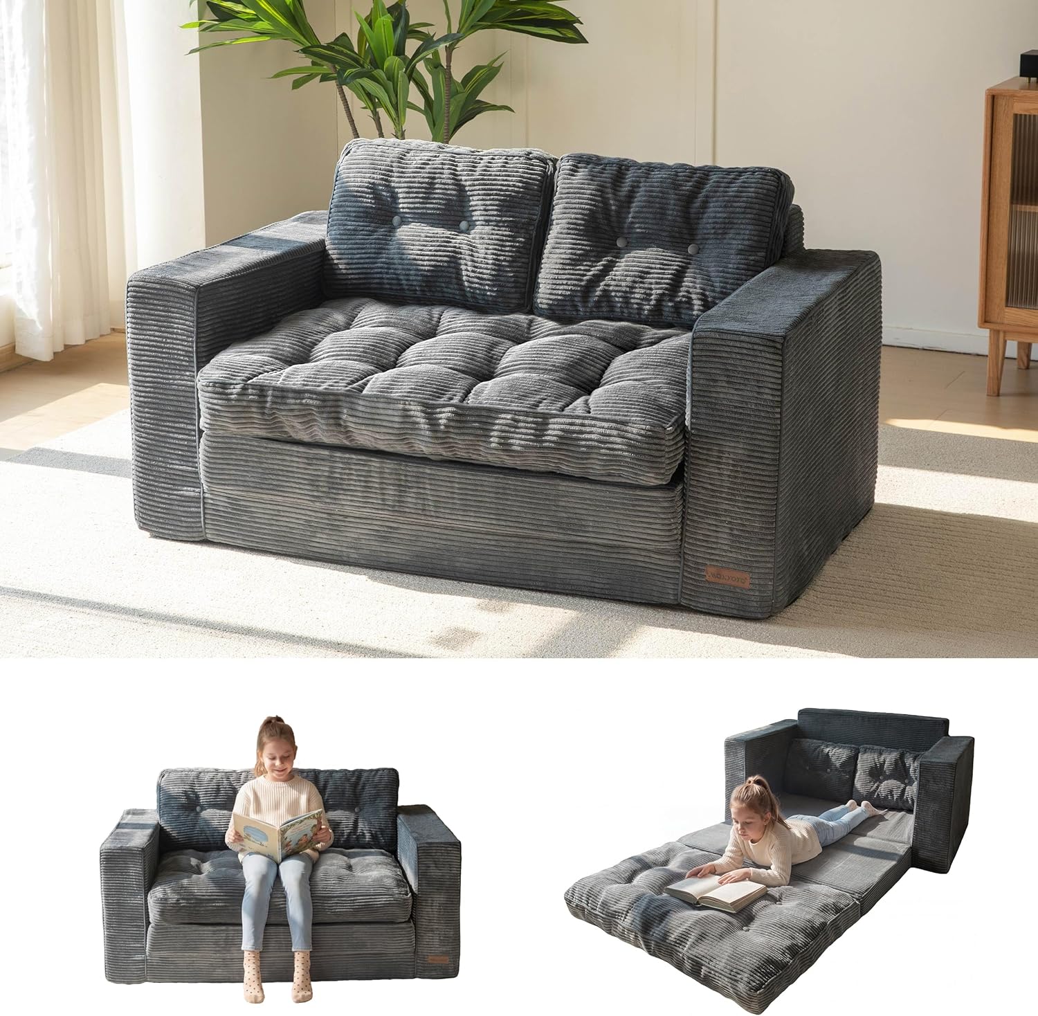 MAXYOYO Convertible Sofa Bed, Pull Out Loveseat Sleeper Sofa, 2 in 1 Folding Couch Bed