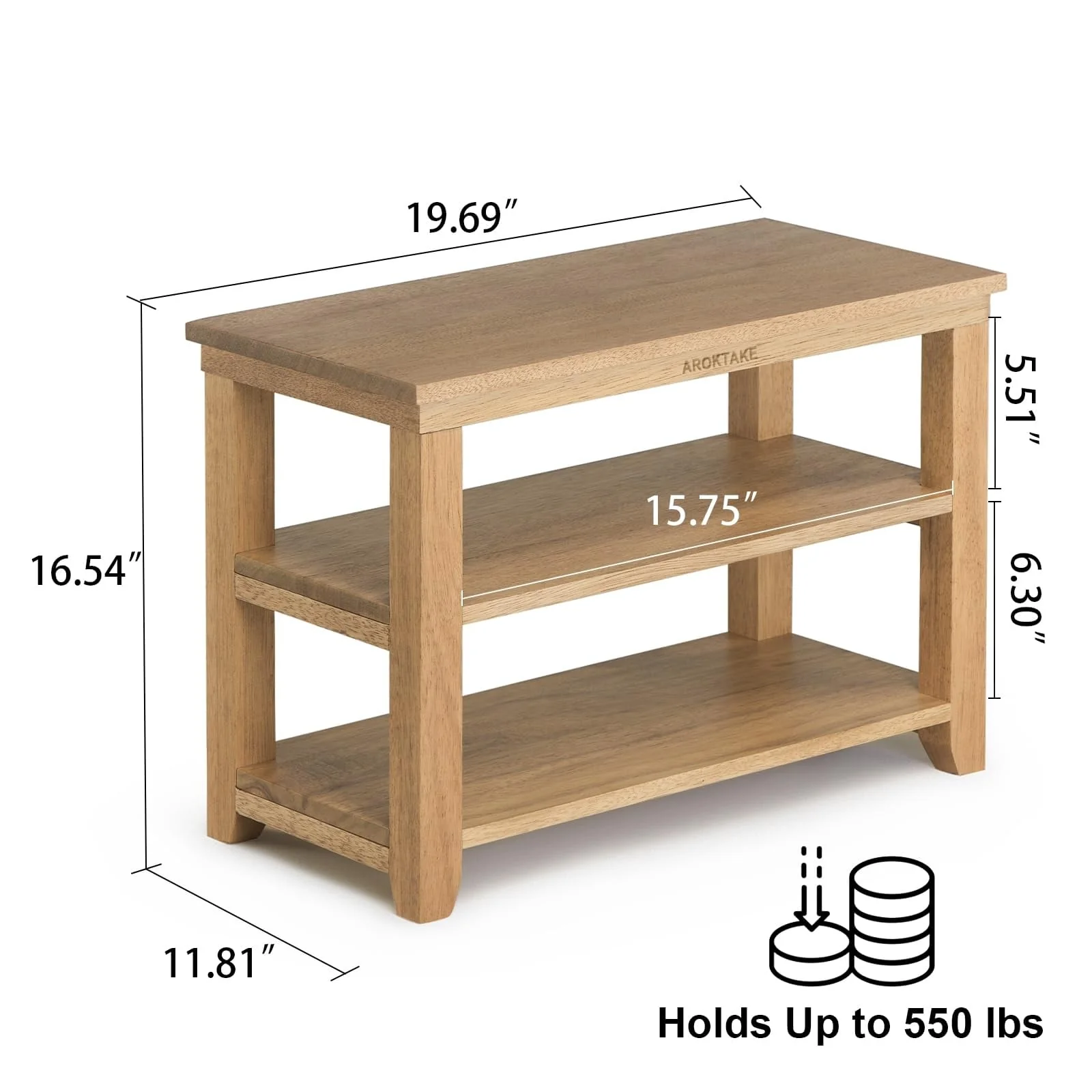 Shoe Rack Bench, 2-Tier Wood Heavy Duty Shoe Organizer Shelf for Entryway, Living Room,Bedroom (Natural, 11.81X19.69X16.54)