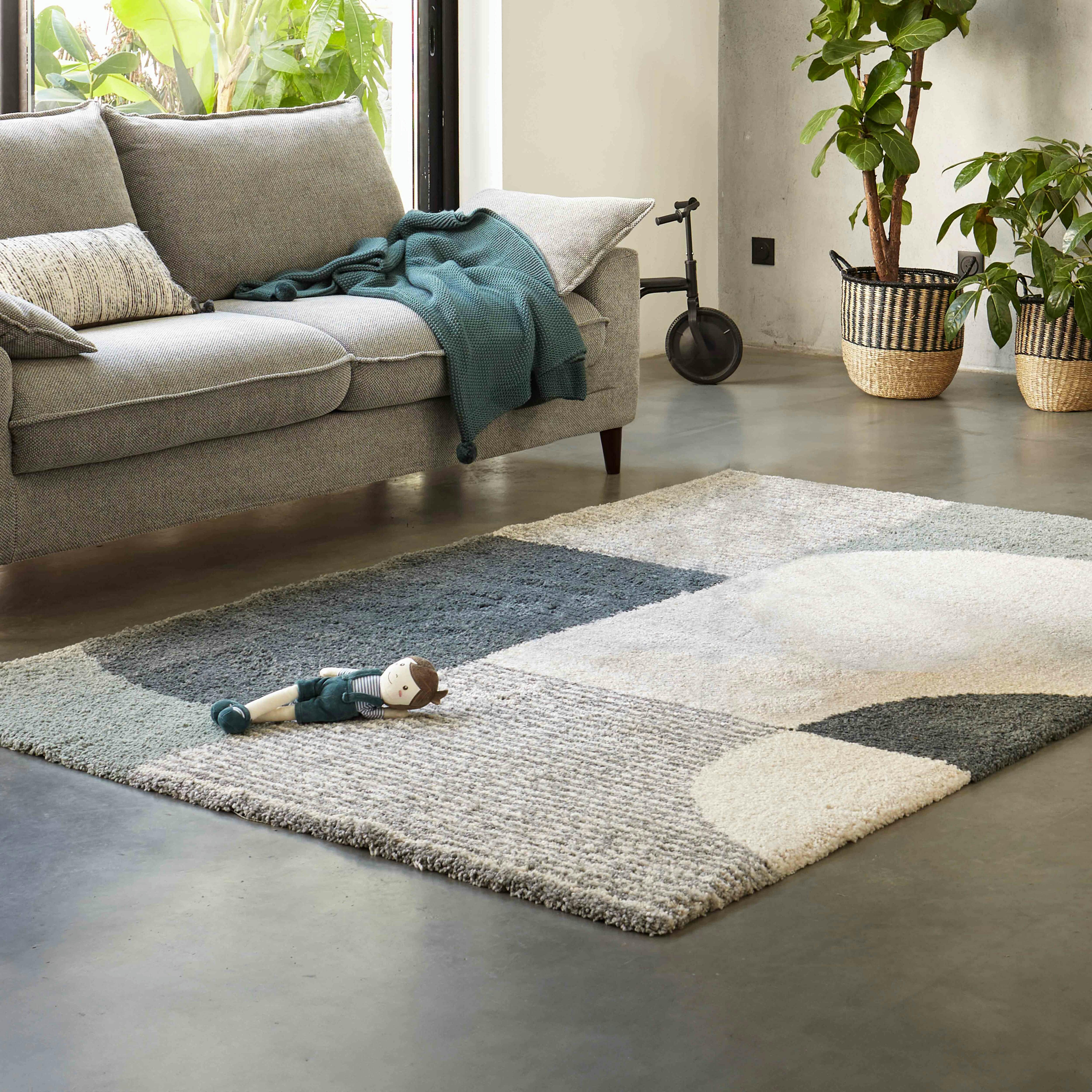 BARRY - Tapis rectangulaire motif géométrique à poils longs 120 x 170 cm