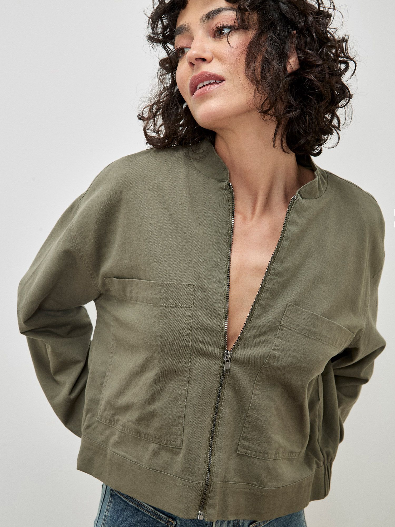 Apricot Lightweight Denim Bomber Jacket
