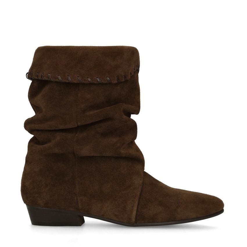 Manfield Donkerbruine suède slouchy enkellaarsjes