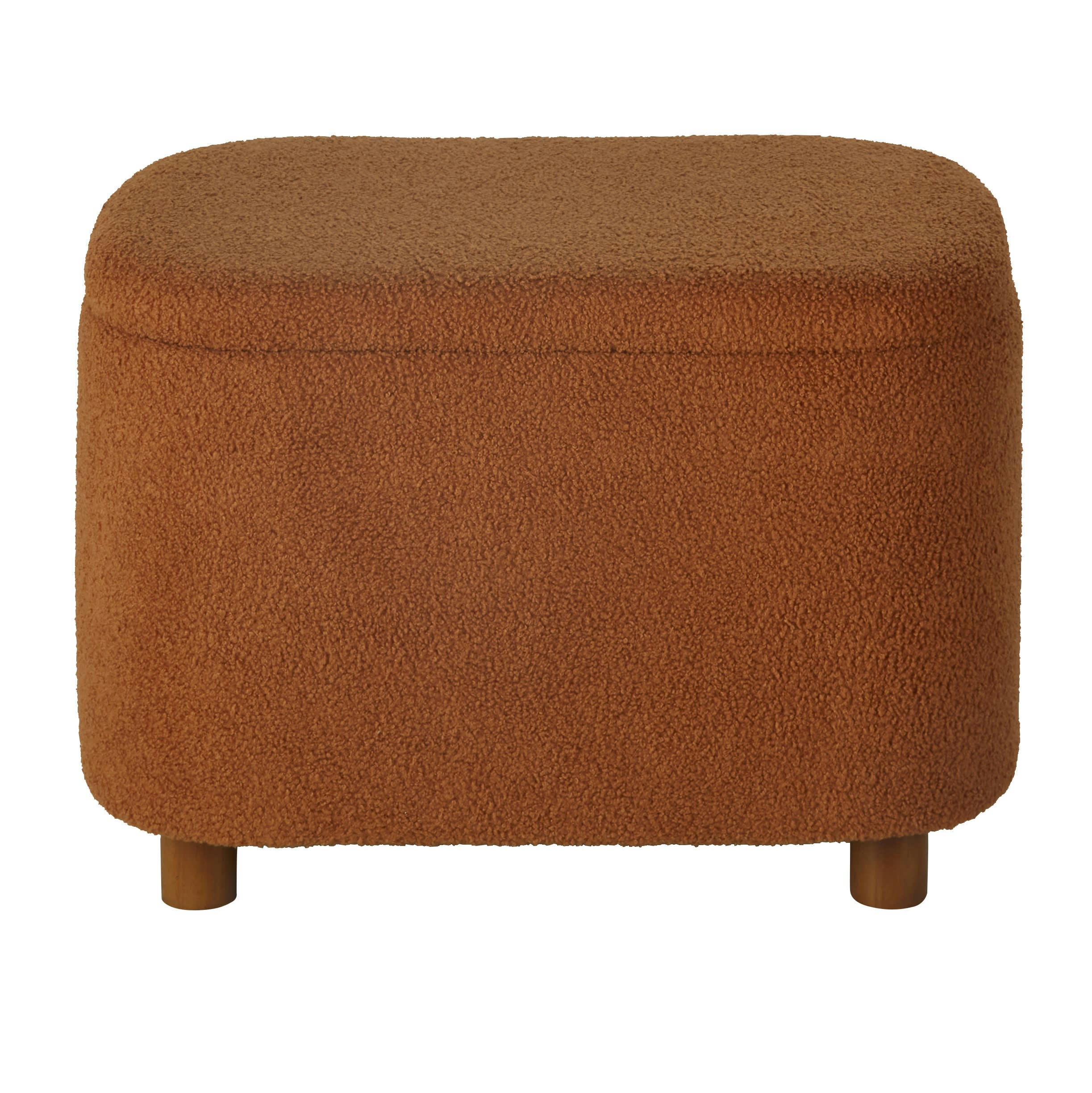 NOMA - Banquette coffre tissu marron effet laine bouclée