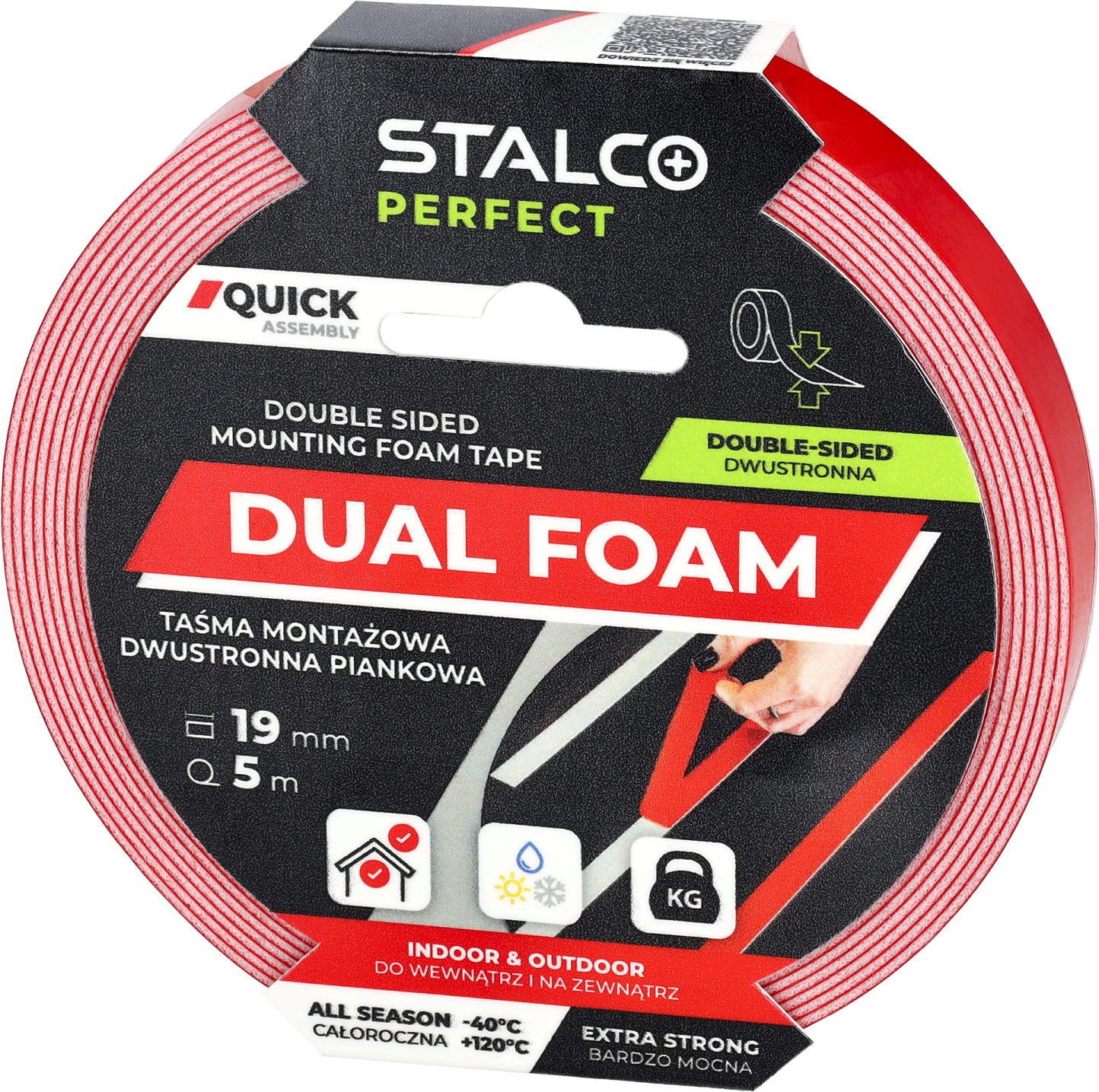 Taśma montażowa dwustronna, piankowa 19mm x 5m STALCO PERFECT S042276665 STALCO PERFECT S042276665