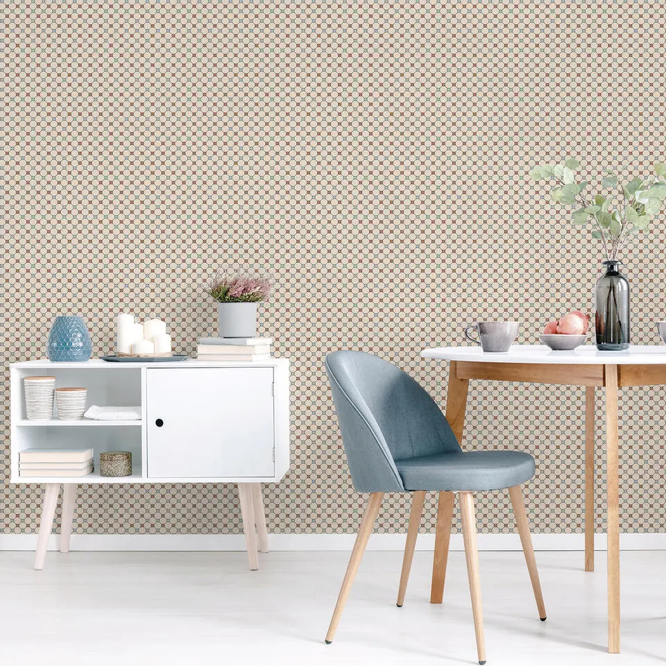 Sanders & Sanders behang ruiten beige, terracotta en blauw - 53 cm x 10 m