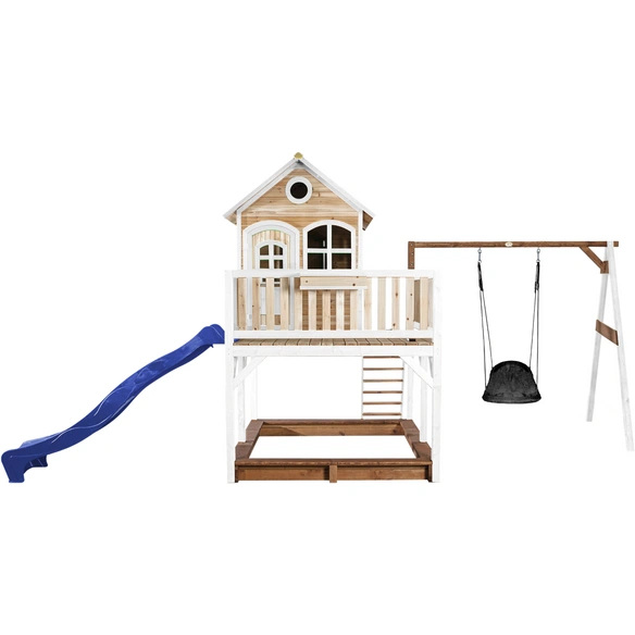 Kinderspielhaus »Liam«, BxHxT: 613 x 291 x 277 cm, Holz, braun/weiß/blau