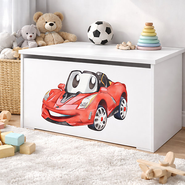 Coffre à jouets Daria blanc imprimé Voiture de course