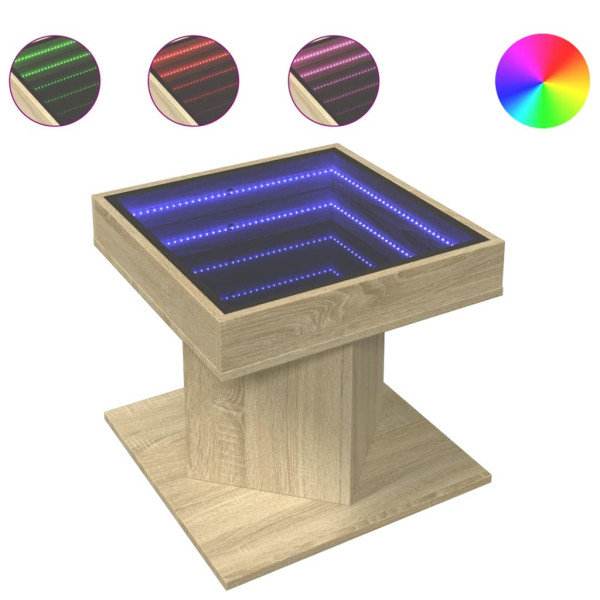 Stolik Kawowy Ława Stół Brązowy 50x50x45 Oświetlenie Led Do Salonu