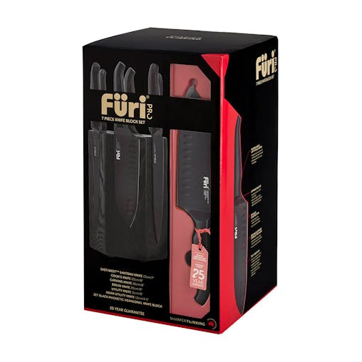 Furi Pro Jet Black Magnetic Hexagonal 7 Piece Knife Block Set 7pc
