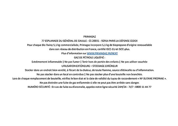 Charge Bio Primagaz Twiny propane 5,1 kg 51% Biogaz