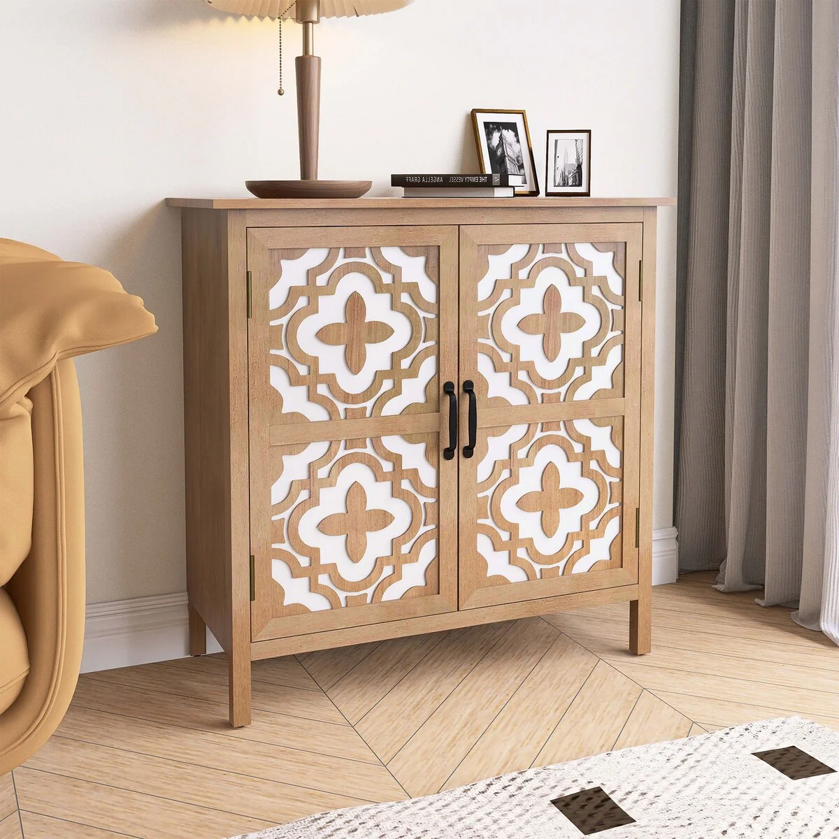 32 Tall Hand-Carved 2-Doors Farmhouse Accent Cabinet