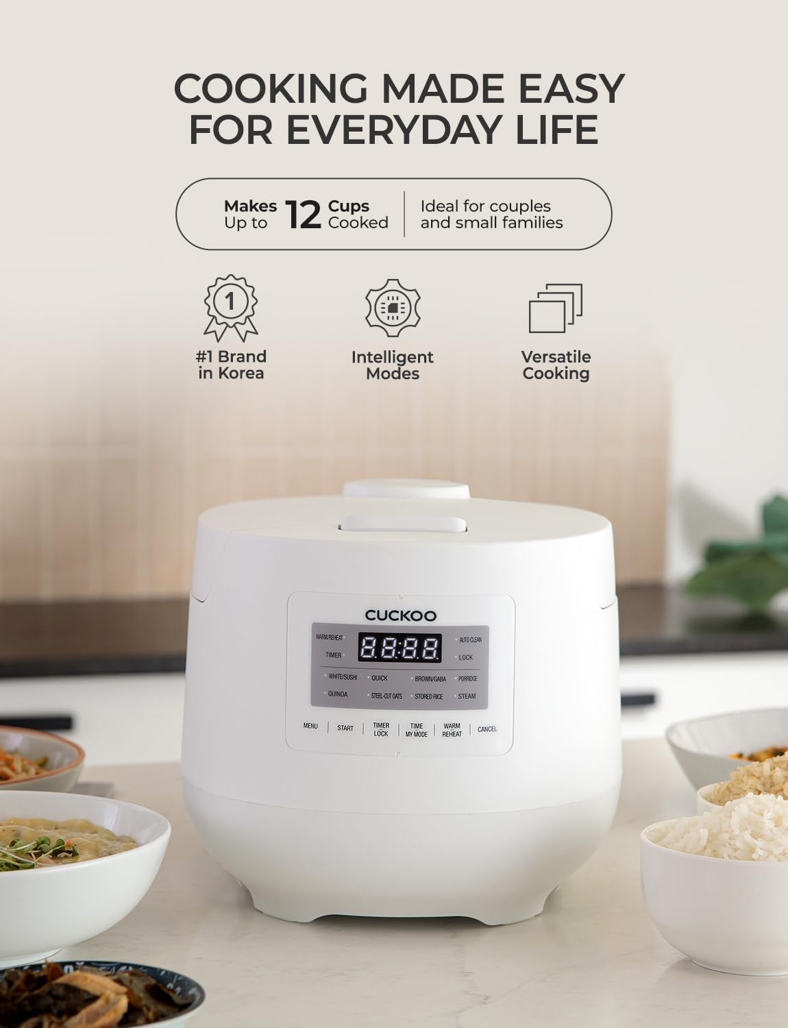 6-Cup / 1.5 Qt. (Uncooked) Micom Rice Cooker and Warmer, Steamer basket, 11 Operating Modes: White Rice, Brown Rice & More, Nonstick Inner Pot, Made in Korea, Small Rice Cooker, Multi Cooker, CR-0641F