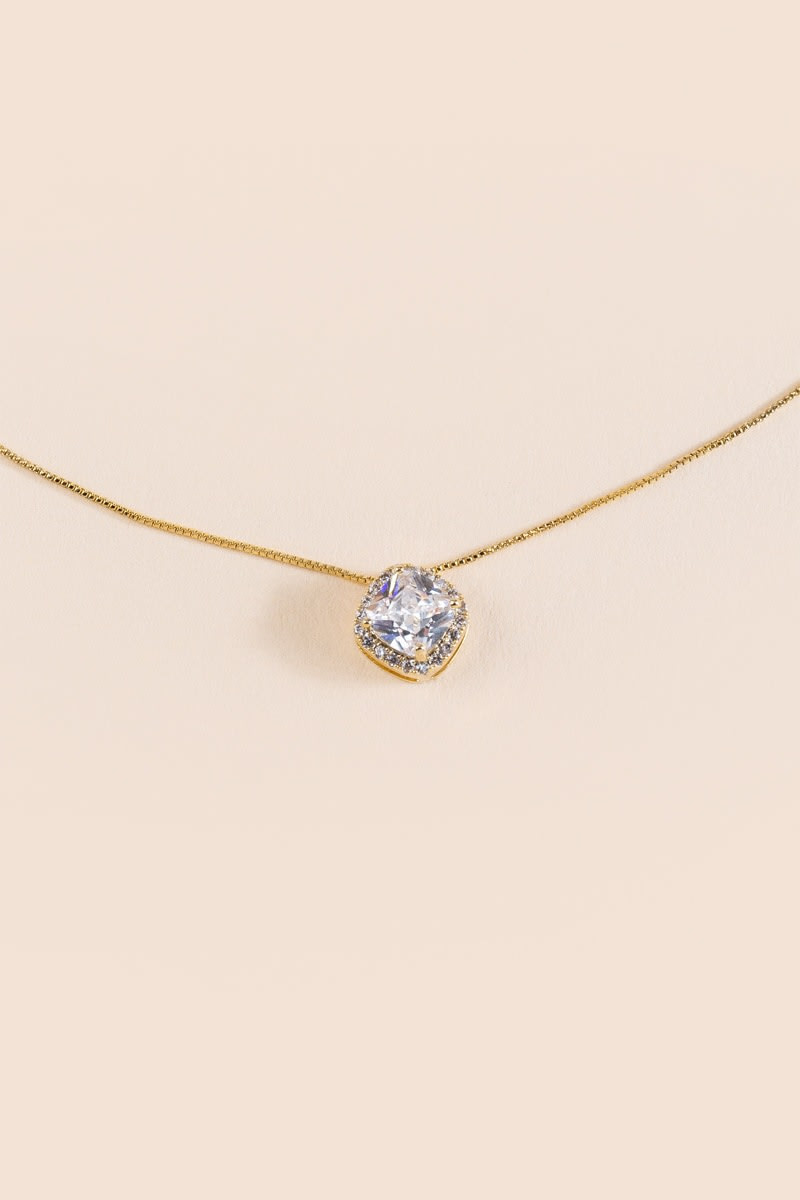 Avery Halo CZ Pendant 14K Gold Dipped Necklace