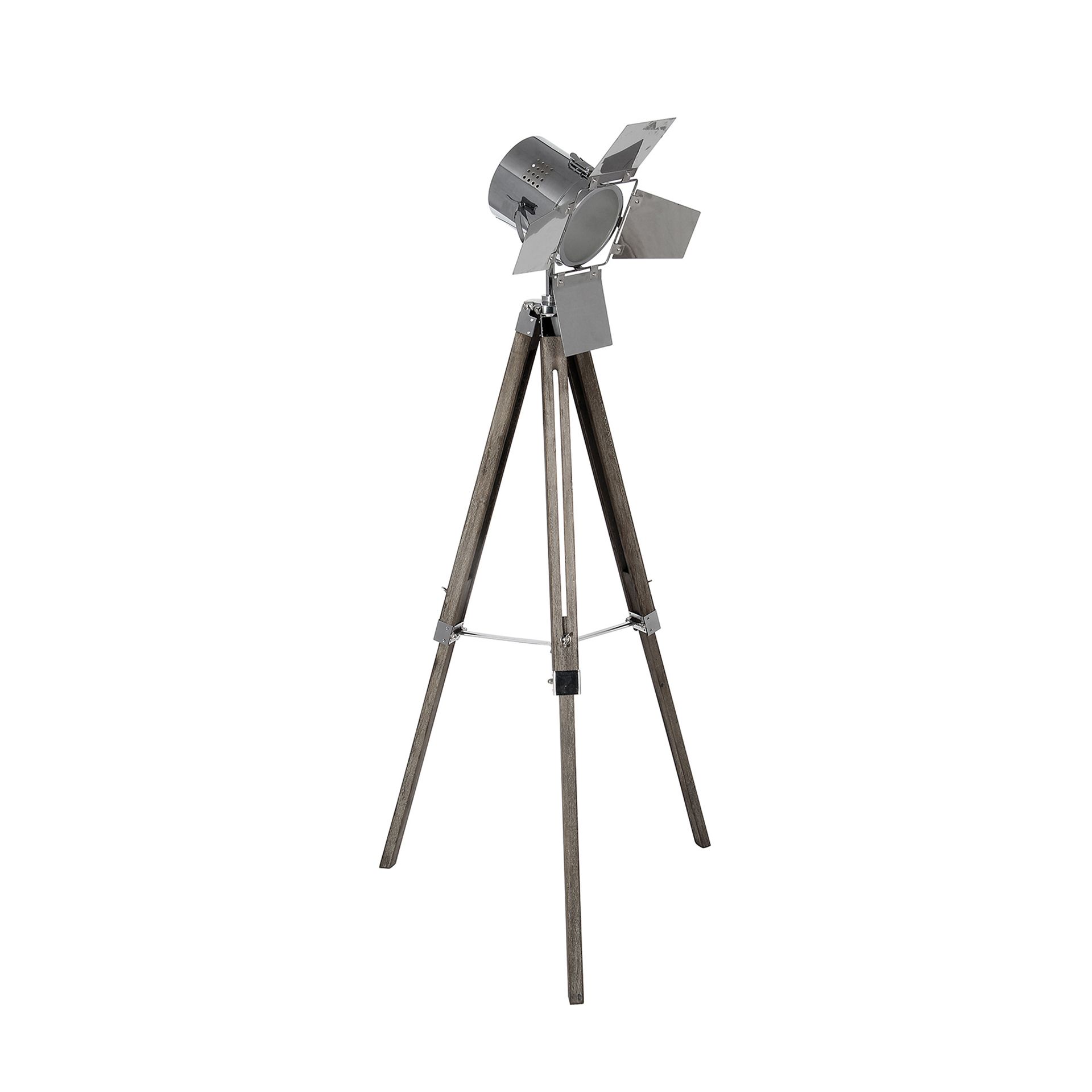 Ruma Retro Industrial Film Tripod Floor Lamp Grey Metal Wooden Base