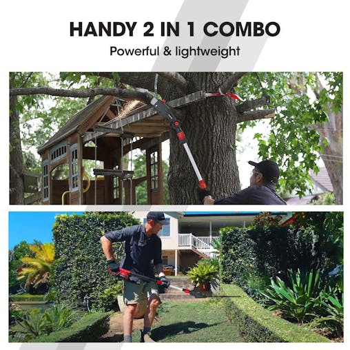 NNEMB 20V SYNC Cordless Pole Saw & Hedge Trimmer Combo, 8 inch Chainsaw Pruner, Telescopic Handle, with Battery and Charger Kit