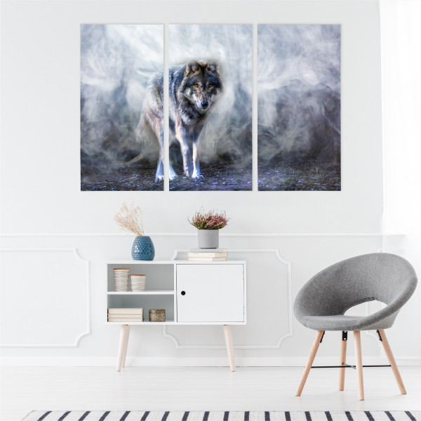 Obraz Tryptyk Do Salonu WILK We Mgle 60x40cm
