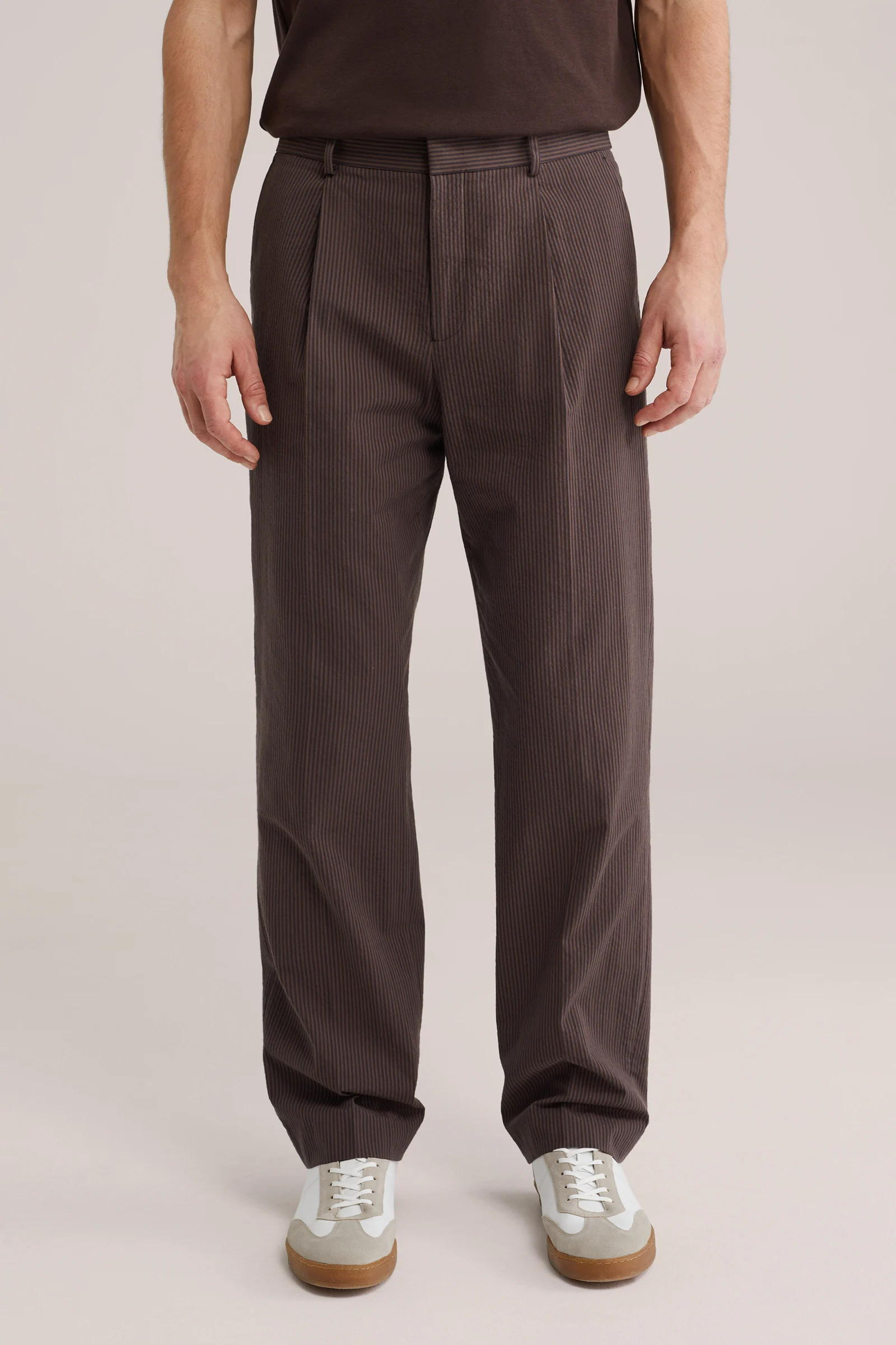 Heren regular fit gestreepte seersucker pantalon