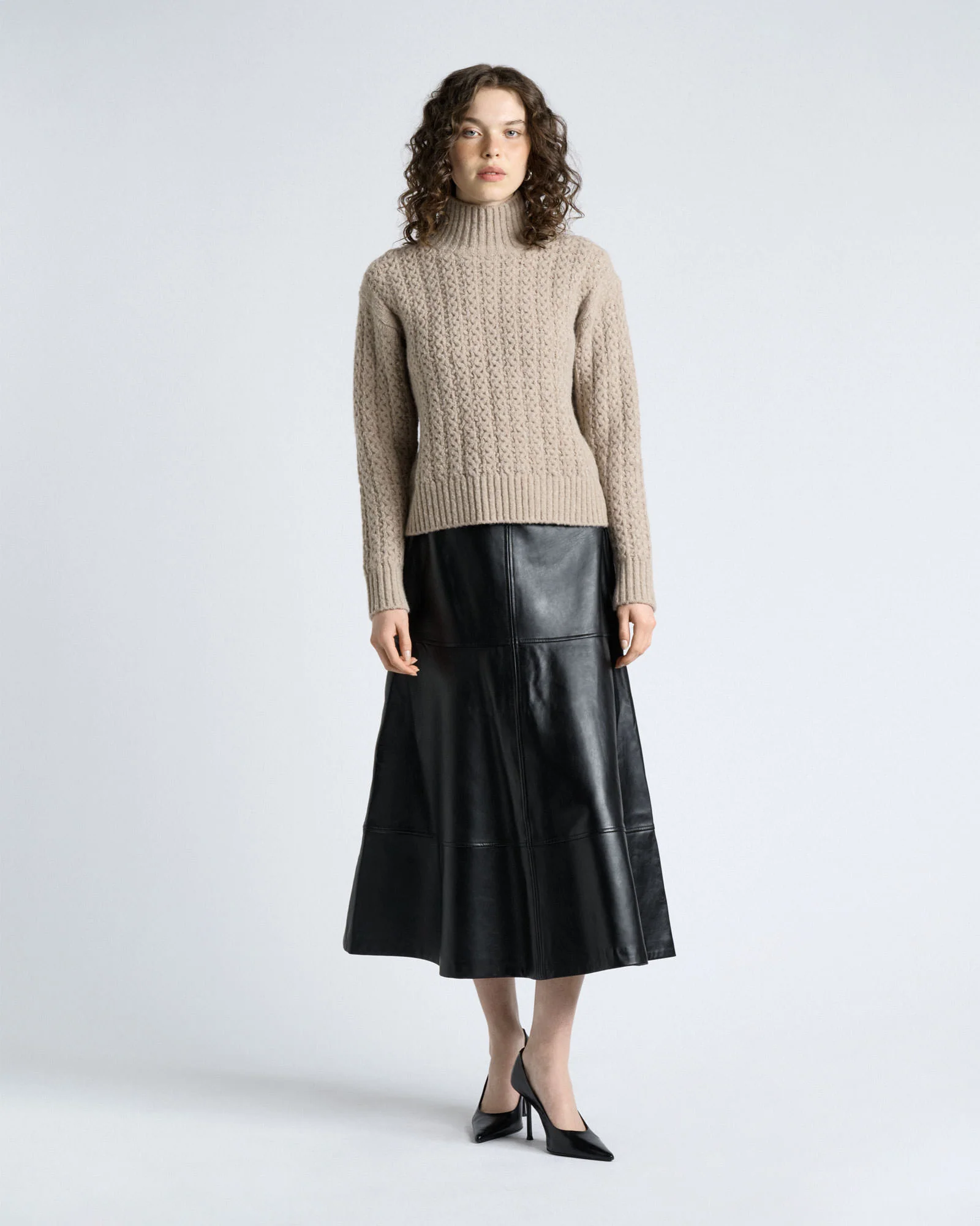 Merino Alpaca Blend Cable Turtle Neck Knit
