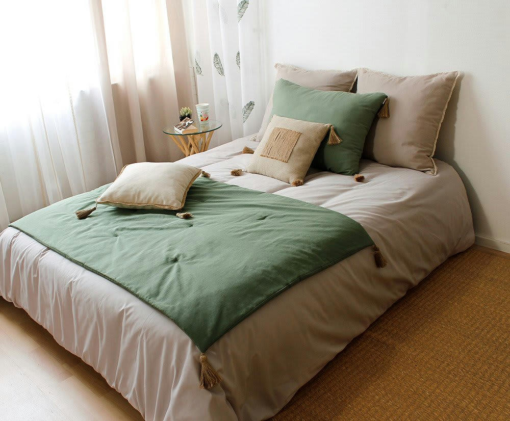 PANAMA - Edredon avec pompons jute coton argile 190x90cm