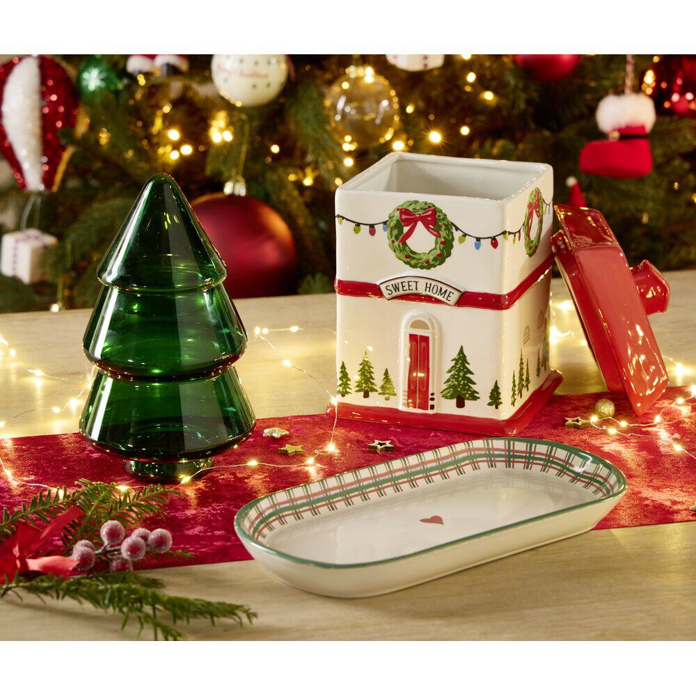 Bonbonnière forme sapin verre L13X13XH23 cm vert