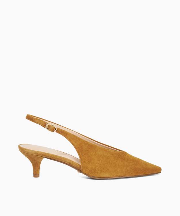 Crediblity Camel - Suede Kitten Heel Sling-Backs