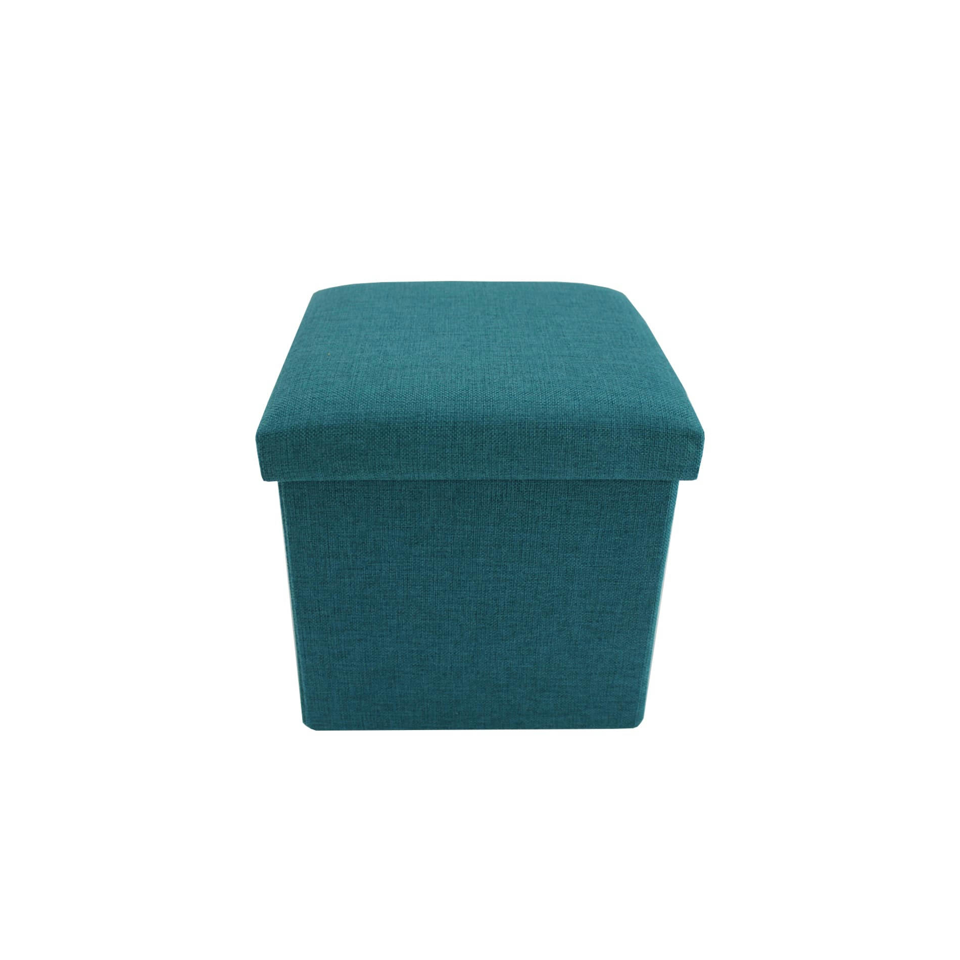 COLORFUL LIFE - Repose-pieds cube de rangement en fibre de bois et tissu turquoise