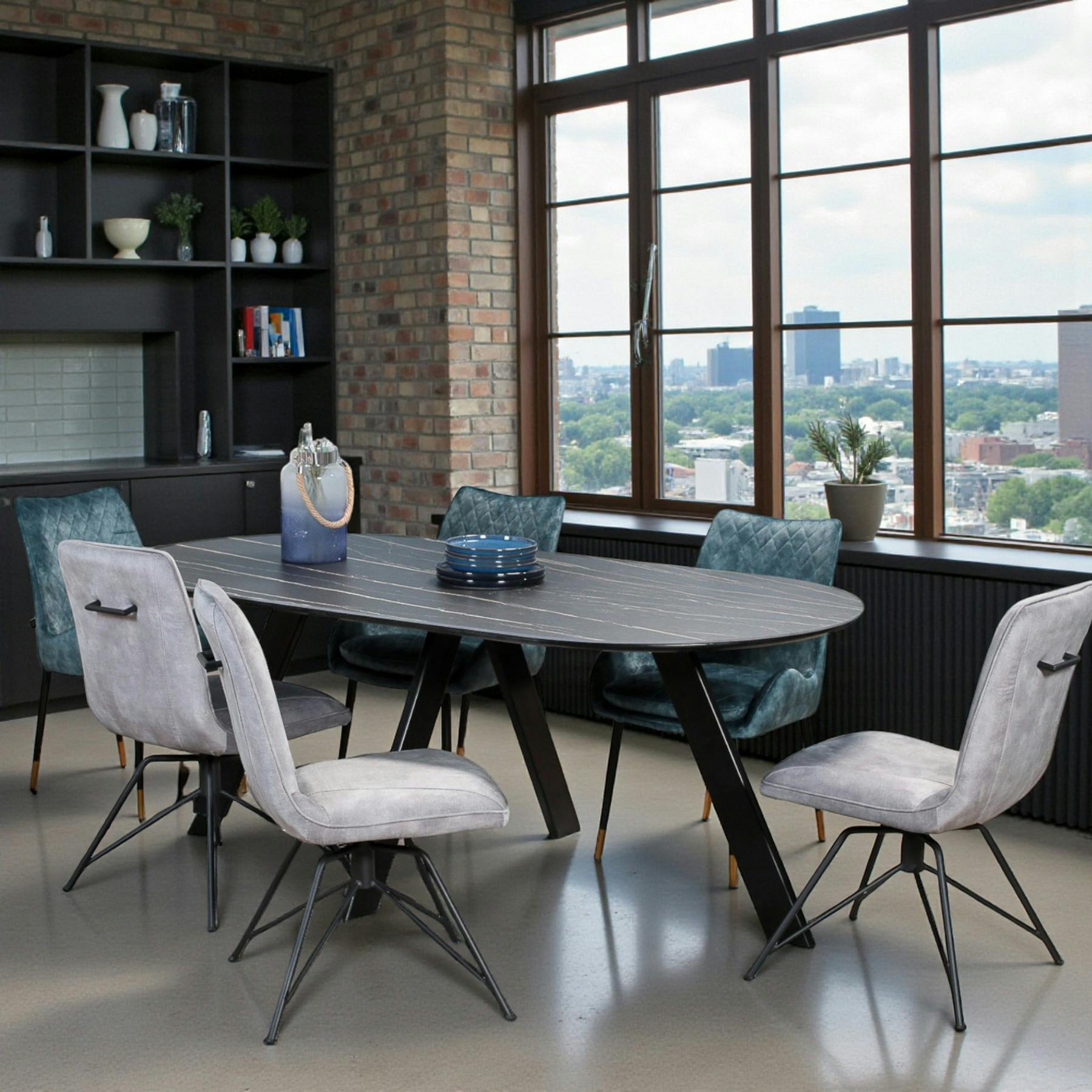 Table à manger en céramique noire mate 200 cm BERGAME
