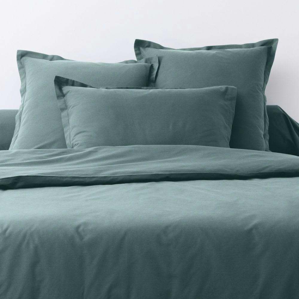 - Lot de 2 taies d'oreiller rectangles coton bleu canard 50x70 cm